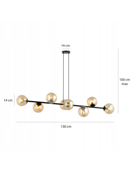 Lampa sufitowa ROSSI 8 z szklanymi kloszami – nowoczesne oświetlenie do biura, salonu i jadalni w czerni lub beżu