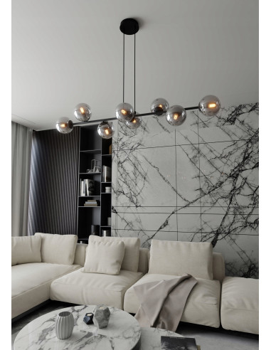Lampa Wisząca ROSSI 8 BL - Elegancka, Grafitowa, Szklane Kule, 8 Źródeł Światła do Biura, Salonu i Jadalni