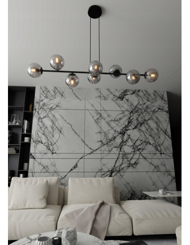 Lampa Wisząca ROSSI 8 BL - Elegancka, Grafitowa, Szklane Kule, 8 Źródeł Światła do Biura, Salonu i Jadalni