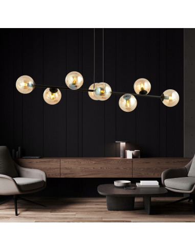 Lampa sufitowa ROSSI 8 z szklanymi kloszami – nowoczesne oświetlenie do biura, salonu i jadalni w czerni lub beżu