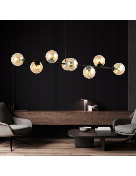 Lampa sufitowa ROSSI 8 z szklanymi kloszami – nowoczesne oświetlenie do biura, salonu i jadalni w czerni lub beżu