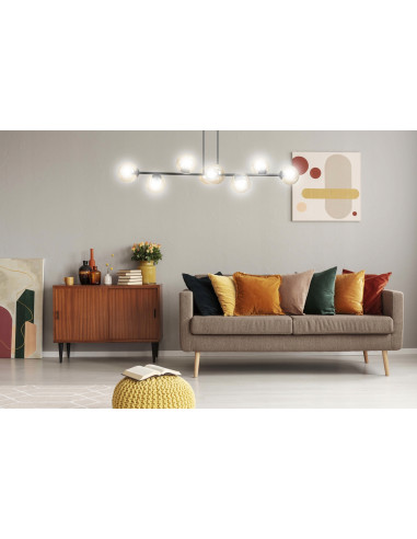 Lampa sufitowa ROSSI 8 z szklanymi kloszami – nowoczesne oświetlenie do biura, salonu i jadalni w czerni lub beżu