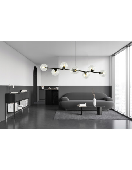 Lampa sufitowa Emibig Rossi 8 BL – minimalistyczna elegancja z transparentnymi kulami do każdego wnętrza.