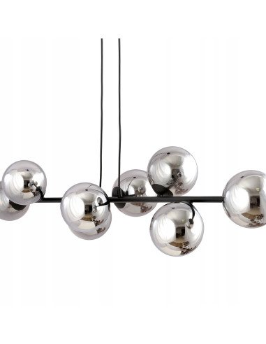Lampa Wisząca ROSSI 8 BL - Elegancka, Grafitowa, Szklane Kule, 8 Źródeł Światła do Biura, Salonu i Jadalni