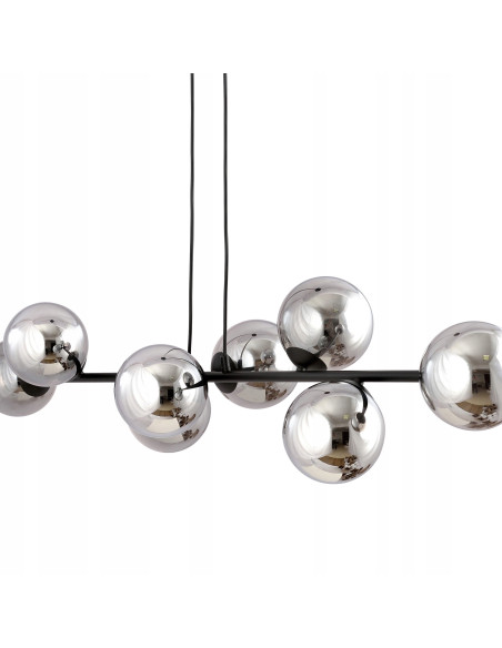 Lampa Wisząca ROSSI 8 BL - Elegancka, Grafitowa, Szklane Kule, 8 Źródeł Światła do Biura, Salonu i Jadalni