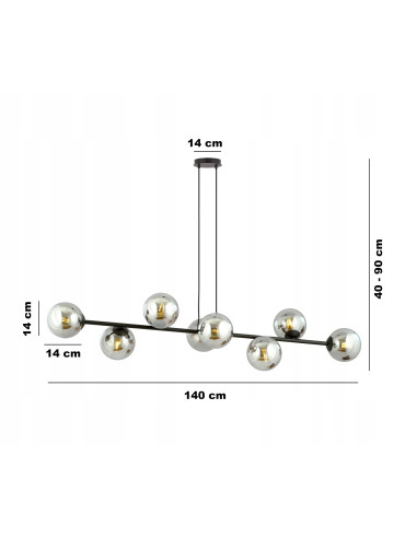Lampa Wisząca ROSSI 8 BL - Elegancka, Grafitowa, Szklane Kule, 8 Źródeł Światła do Biura, Salonu i Jadalni