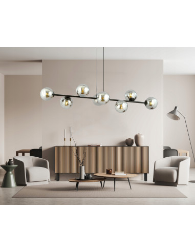 Lampa Wisząca ROSSI 8 BL - Elegancka, Grafitowa, Szklane Kule, 8 Źródeł Światła do Biura, Salonu i Jadalni