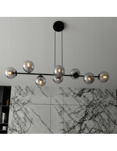 Lampa Wisząca ROSSI 8 BL - Elegancka, Grafitowa, Szklane Kule, 8 Źródeł Światła do Biura, Salonu i Jadalni