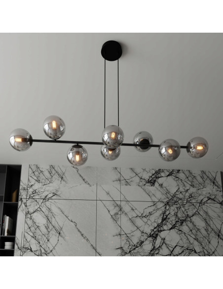 Lampa Wisząca ROSSI 8 BL - Elegancka, Grafitowa, Szklane Kule, 8 Źródeł Światła do Biura, Salonu i Jadalni