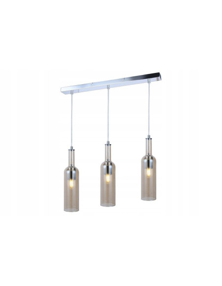 Nowoczesna lampa stołowa Bottle z trzema bursztynowymi kloszami - elegancja i styl w każdym wnętrzu.