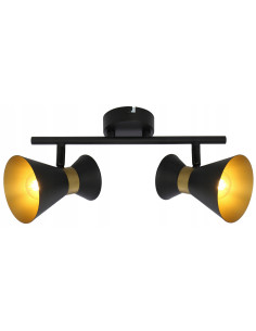 Lampa nowoczesna BREDA w złotej trąbce, 2 źródła światła E14, elegancki czarny metal, idealna do biura i salonu