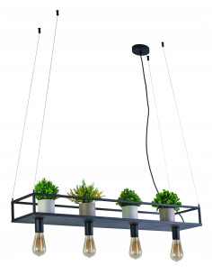 Nowoczesna lampa kwietnik Fiore z półką - elegancka metalowa dekoracja do jadalni i kuchni w kolorze czarnym