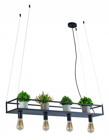 Nowoczesna lampa kwietnik Fiore z półką - elegancka metalowa dekoracja do jadalni i kuchni w kolorze czarnym