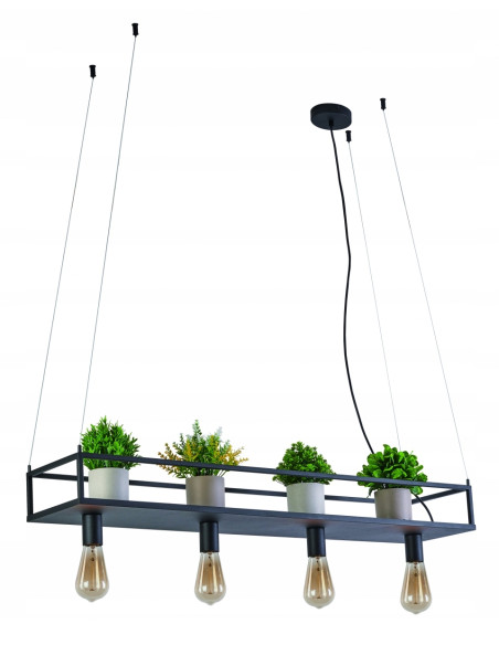 Nowoczesna lampa kwietnik Fiore z półką - elegancka metalowa dekoracja do jadalni i kuchni w kolorze czarnym