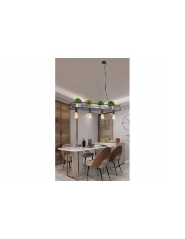 Nowoczesna lampa kwietnik Fiore z półką - elegancka metalowa dekoracja do jadalni i kuchni w kolorze czarnym