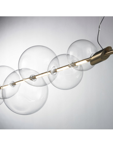 Lampa LED AMORE w złocie z bańkowymi kloszami, elegancka do jadalni i salonu, 342 cm, energooszczędna