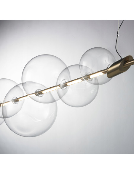 Lampa LED AMORE w złocie z bańkowymi kloszami, elegancka do jadalni i salonu, 342 cm, energooszczędna