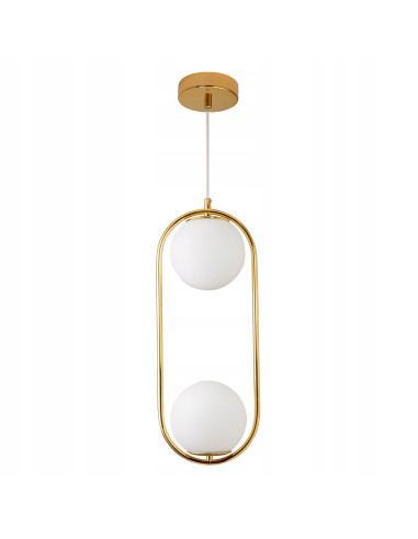 Lampa wisząca COSTA DUO w złotej oprawie z mlecznymi kloszami - nowoczesne oświetlenie do biura i salonu