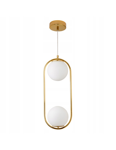 Lampa wisząca COSTA DUO w złotej oprawie z mlecznymi kloszami - nowoczesne oświetlenie do biura i salonu