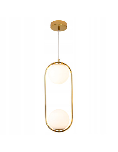 Lampa wisząca COSTA DUO w złotej oprawie z mlecznymi kloszami - nowoczesne oświetlenie do biura i salonu