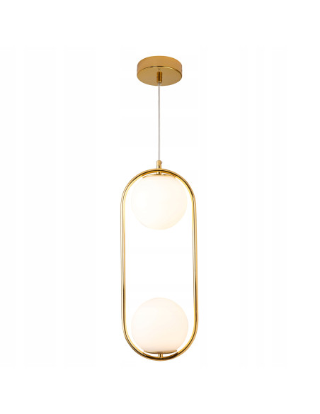 Lampa wisząca COSTA DUO w złotej oprawie z mlecznymi kloszami - nowoczesne oświetlenie do biura i salonu