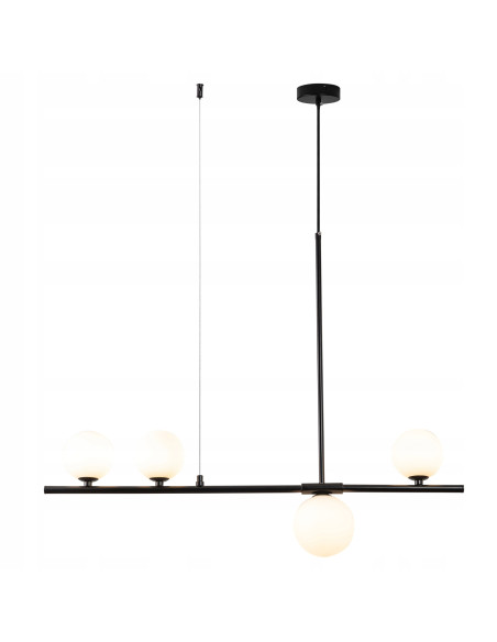 Lampa sufitowa MODERNO z regulacją wysokości i czterema białymi kloszami – eleganckie oświetlenie do wnętrz