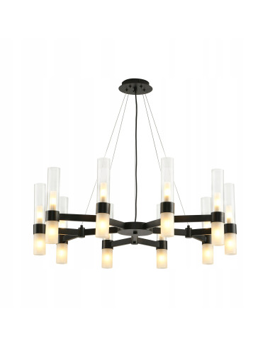 Elegancka lampa wisząca CANDELA-10 w czerni, kandelabr z 10 kloszami, regulowana wysokość 50-200 cm, nowoczesny design.