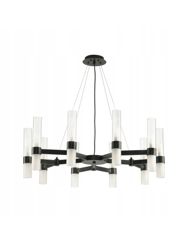 Elegancka lampa wisząca CANDELA-10 w czerni, kandelabr z 10 kloszami, regulowana wysokość 50-200 cm, nowoczesny design.