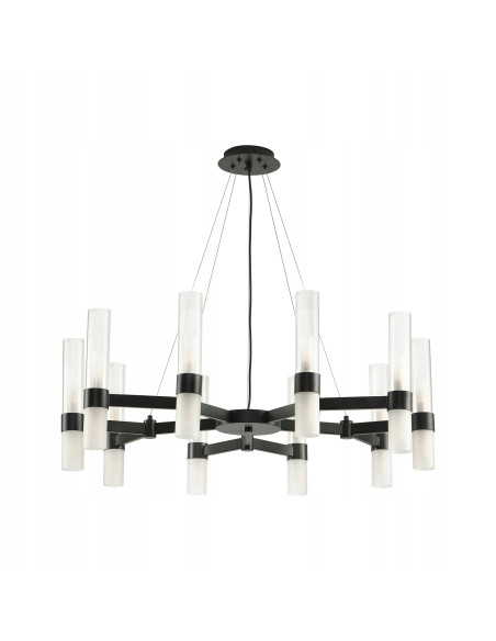 Elegancka lampa wisząca CANDELA-10 w czerni, kandelabr z 10 kloszami, regulowana wysokość 50-200 cm, nowoczesny design.