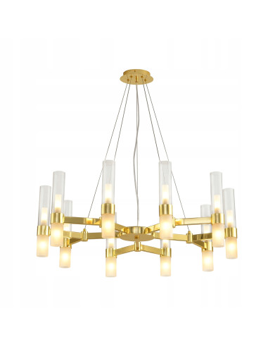Elegancki żyrandol CANDELA-10 w kolorze złotym z 10 punktami świetlnymi, idealny do nowoczesnych i klasycznych wnętrz.