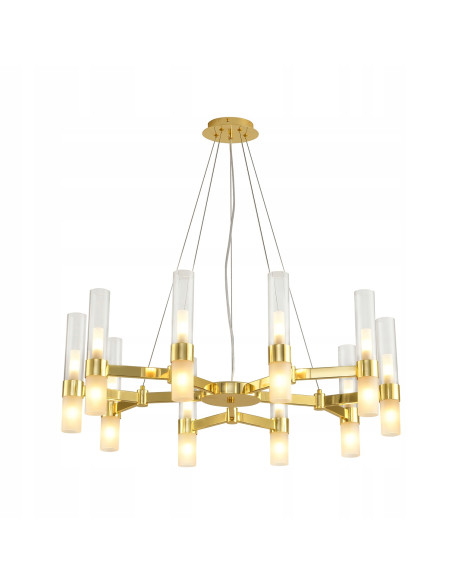 Elegancki żyrandol CANDELA-10 w kolorze złotym z 10 punktami świetlnymi, idealny do nowoczesnych i klasycznych wnętrz.