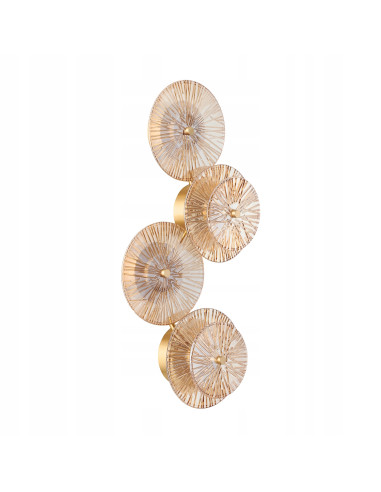 Kinkiet LUXIO-4 w bursztynie, elegancka lampa ścienna LED do nowoczesnych wnętrz, 61 cm wysokości, złoty mosiądz.