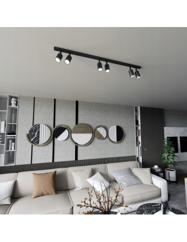 Lampa sufitowa FLASH 6 - elegancki minimalistyczny design do biura i domu, czarna, 6 punktów świetlnych GU10