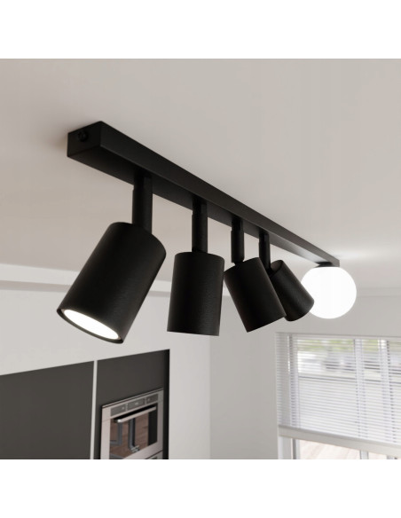 Lampa sufitowa BASTER z kloszem i 4 reflektorami – czarna i biała elegancja do biura oraz domu
