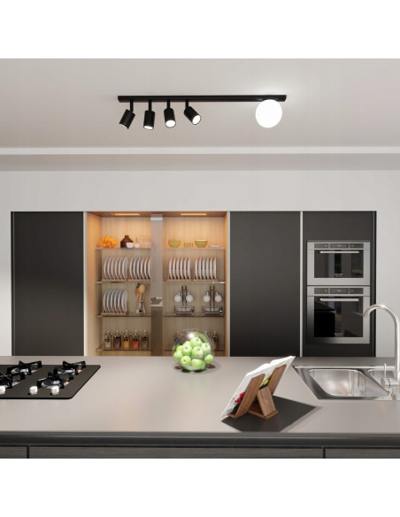 Lampa sufitowa BASTER z kloszem i 4 reflektorami – czarna i biała elegancja do biura oraz domu