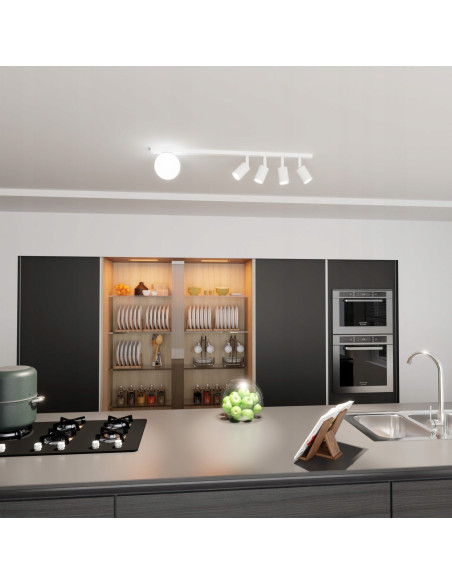 Nowoczesny plafon BASTER 5 w białym kolorze z 4 punktami świetlnymi – eleganckie oświetlenie do jadalni i kuchni od Emibig.