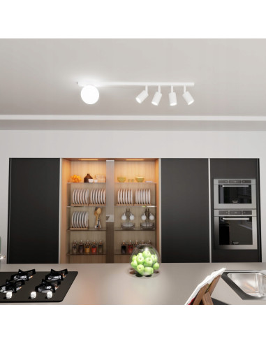 Nowoczesny plafon BASTER 5 w białym kolorze z 4 punktami świetlnymi – eleganckie oświetlenie do jadalni i kuchni od Emibig.