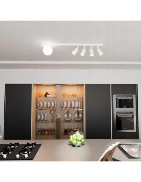 Nowoczesny plafon BASTER 5 w białym kolorze z 4 punktami świetlnymi – eleganckie oświetlenie do jadalni i kuchni od Emibig.