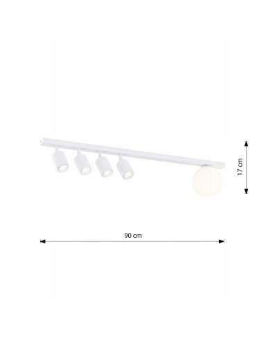 Nowoczesny plafon BASTER 5 w białym kolorze z 4 punktami świetlnymi – eleganckie oświetlenie do jadalni i kuchni od Emibig.