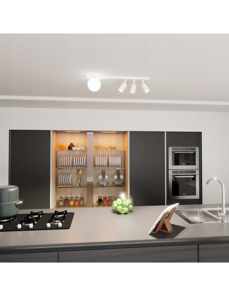 Lampa sufitowa BASTER 4 WHITE – nowoczesny plafon z reflektorami do korytarza, biura i salonu, elegancki design w białej wersji