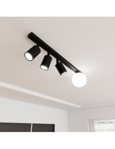 Listwa sufitowa BASTER 4 BLACK z 3 reflektorami – nowoczesna lampa metalowa z szklanym kloszem do biura i jadalni