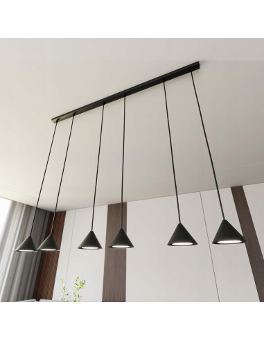 Nowoczesna lampa sufitowa ELIT 6 BLACK z metalowymi kloszami, 100 cm, 6 źródeł światła, elegancja do wnętrz.