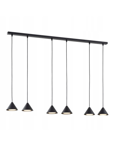 Nowoczesna lampa sufitowa ELIT 6 BLACK z metalowymi kloszami, 100 cm, 6 źródeł światła, elegancja do wnętrz.
