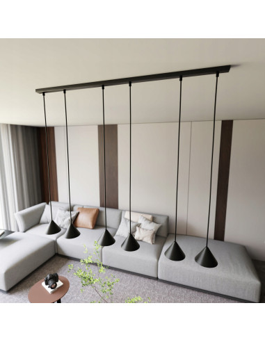 Nowoczesna lampa sufitowa ELIT 6 BLACK z metalowymi kloszami, 100 cm, 6 źródeł światła, elegancja do wnętrz.