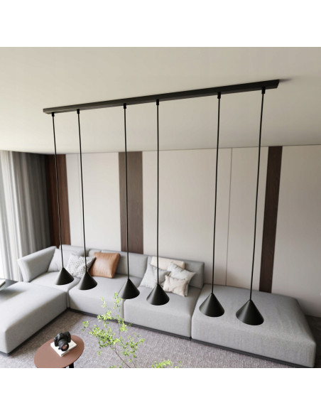 Nowoczesna lampa sufitowa ELIT 6 BLACK z metalowymi kloszami, 100 cm, 6 źródeł światła, elegancja do wnętrz.