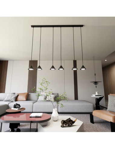 Nowoczesna lampa sufitowa ELIT 6 BLACK z metalowymi kloszami, 100 cm, 6 źródeł światła, elegancja do wnętrz.