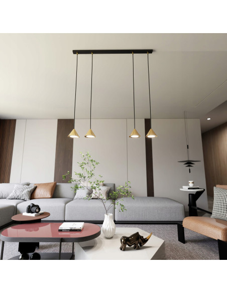 Lampa sufitowa ELIT 4 GOLD Black - nowoczesne oświetlenie do salonu i biura z czterema punktami świetlnymi, 100 cm.