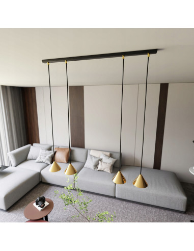 Lampa sufitowa ELIT 4 GOLD Black - nowoczesne oświetlenie do salonu i biura z czterema punktami świetlnymi, 100 cm.