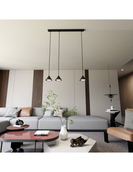 Lampa wisząca ELIT 3 BLACK - Nowoczesna potrójna listwa oświetleniowa w minimalistycznym stylu do eleganckich wnętrz.