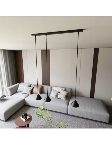 Lampa wisząca ELIT 3 BLACK - Nowoczesna potrójna listwa oświetleniowa w minimalistycznym stylu do eleganckich wnętrz.